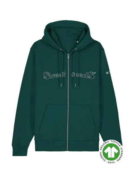 Sudadera cremallera verde relieve Logo letras