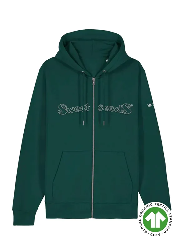 Sudadera cremallera verde relieve Logo letras
